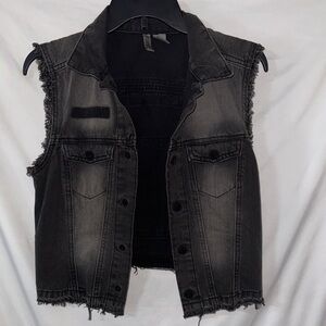 H&M Black Washed Denim Gilet Vest Jacket Y2K
